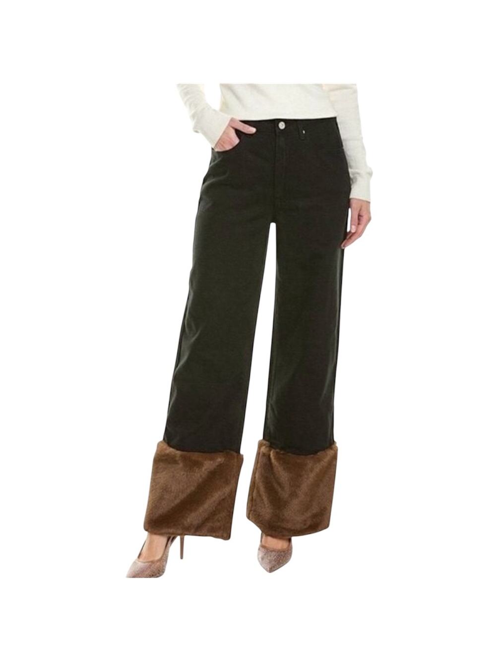WeWoreWhat Revolve Retro Mobwife Faux Fur Straight Leg Black Jeans Size 25 NWT